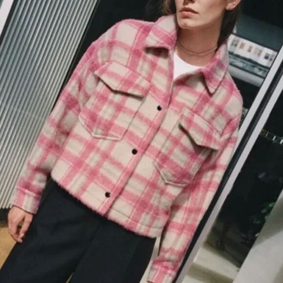 ZARA FLANNEL, Cropped, Pink/White, XS - Picture 2 of 9